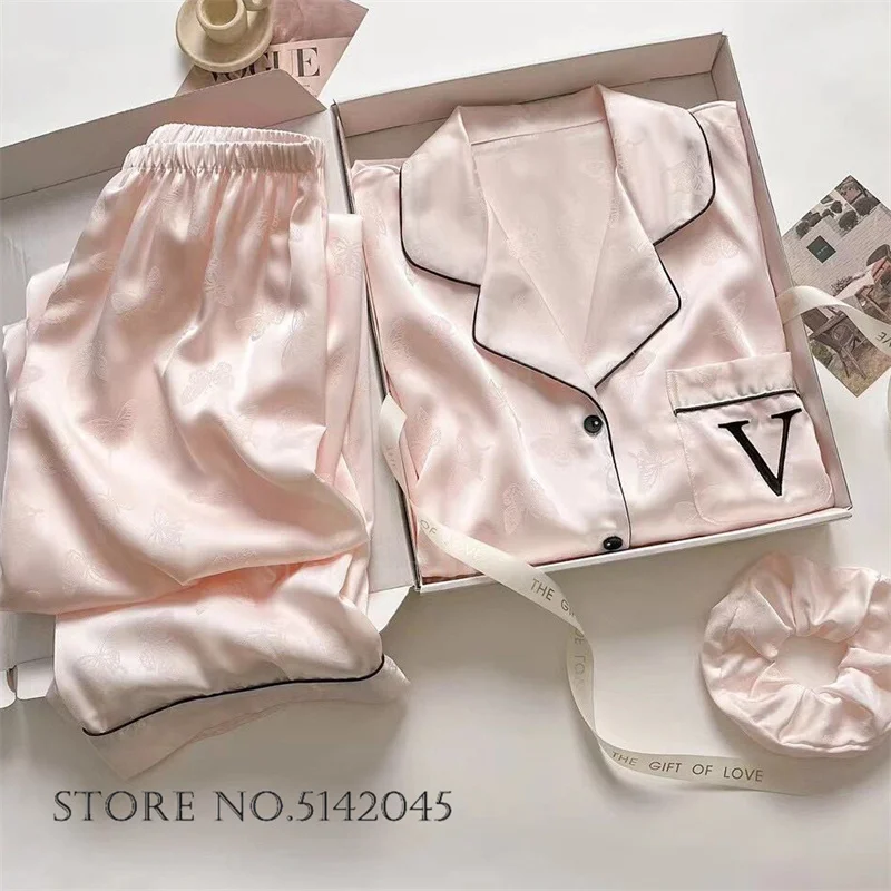 Жаккардовая женская одежда для сна с бабочкой пижамный комплект из 2 предметов