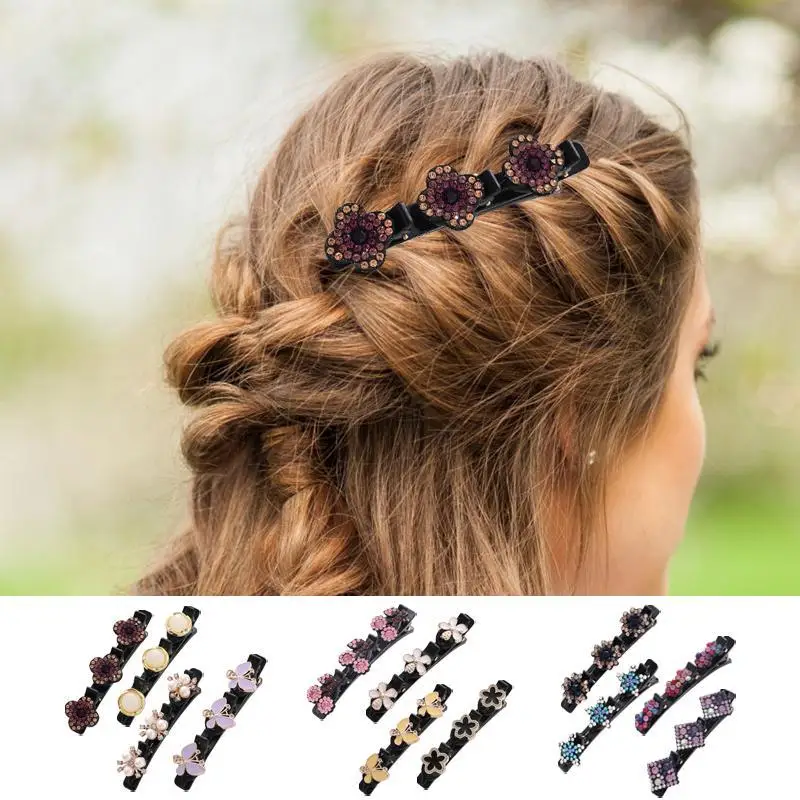 

4 шт., женские двойные заколки для волос с кристаллами