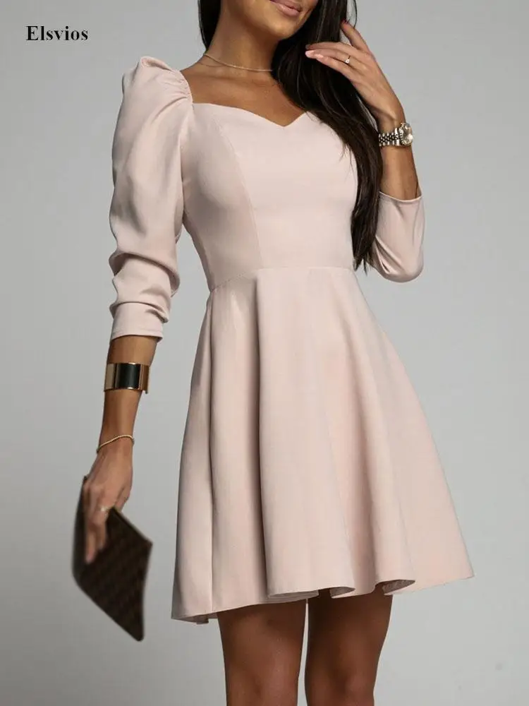 

Простое модное платье-трапеция с пышными длинными рукавами, соблазнительное вечернее платье с V-образным вырезом, завязкой и открытой спино...