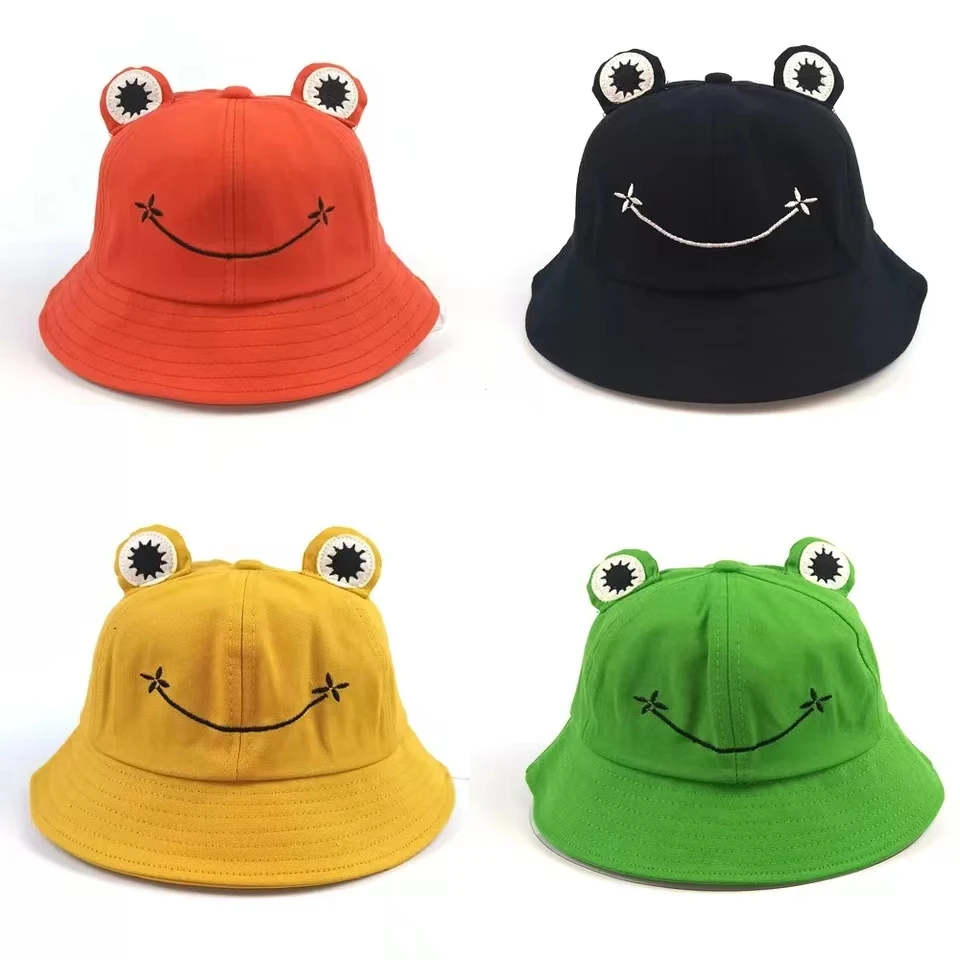 

Parent-Kid Cartoon Frog Panama Caps Bucket Hat Cute Froggy Ear Hat Man Women Bob Outdoor Sun Fisherman Hat Casual Caps Gift