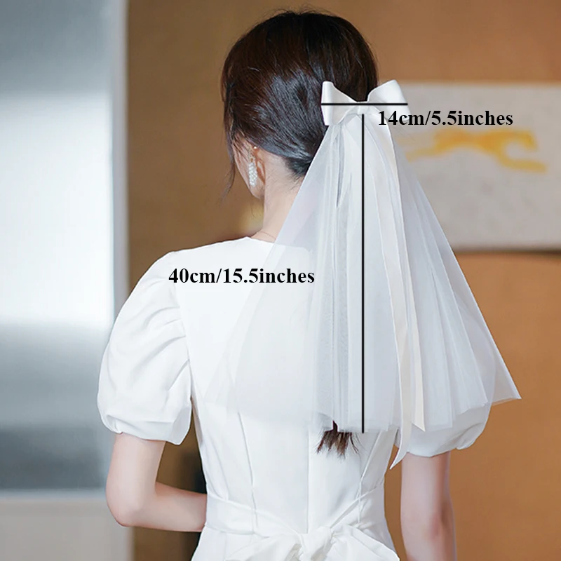 

V122#VANNA Double layers Short simple ivory veil with Bow Strip bridal wedding accessories