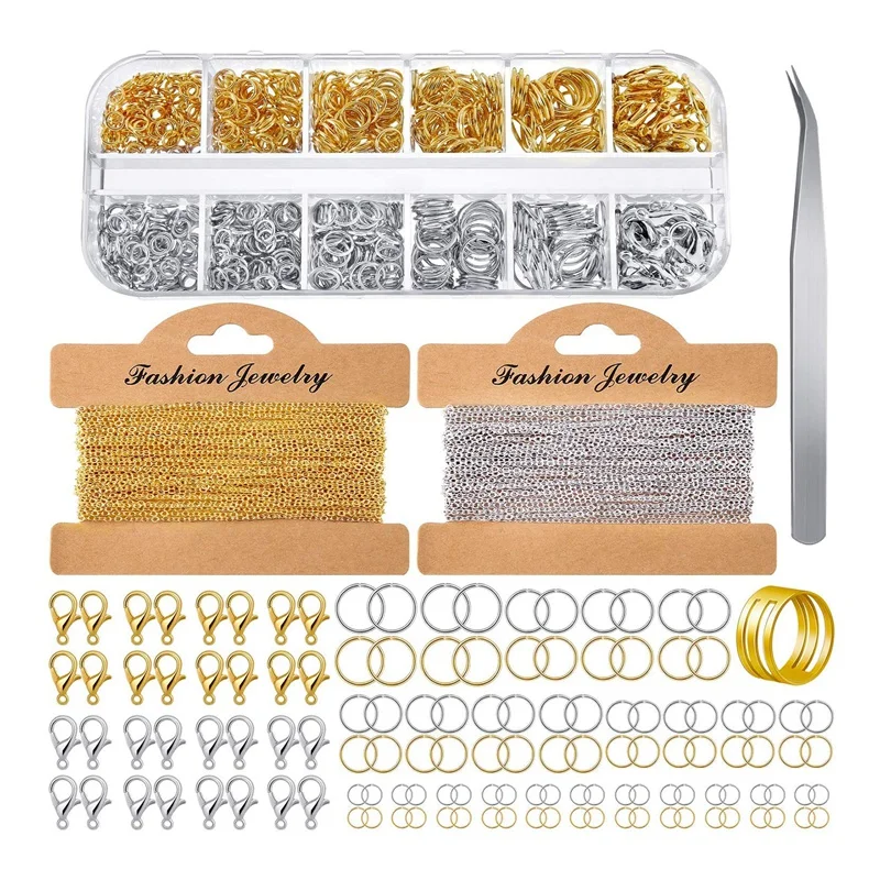 

Ювелирные цепочки для изготовления украшений, 1000 колец и 40 застежек-карабинов для изготовления ювелирных изделий, ожерелий и браслетов