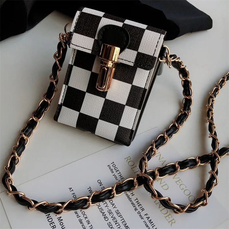 Женский кросс-боди с длинным ремнем и цепью кошелек в шахматную клетку чехол для