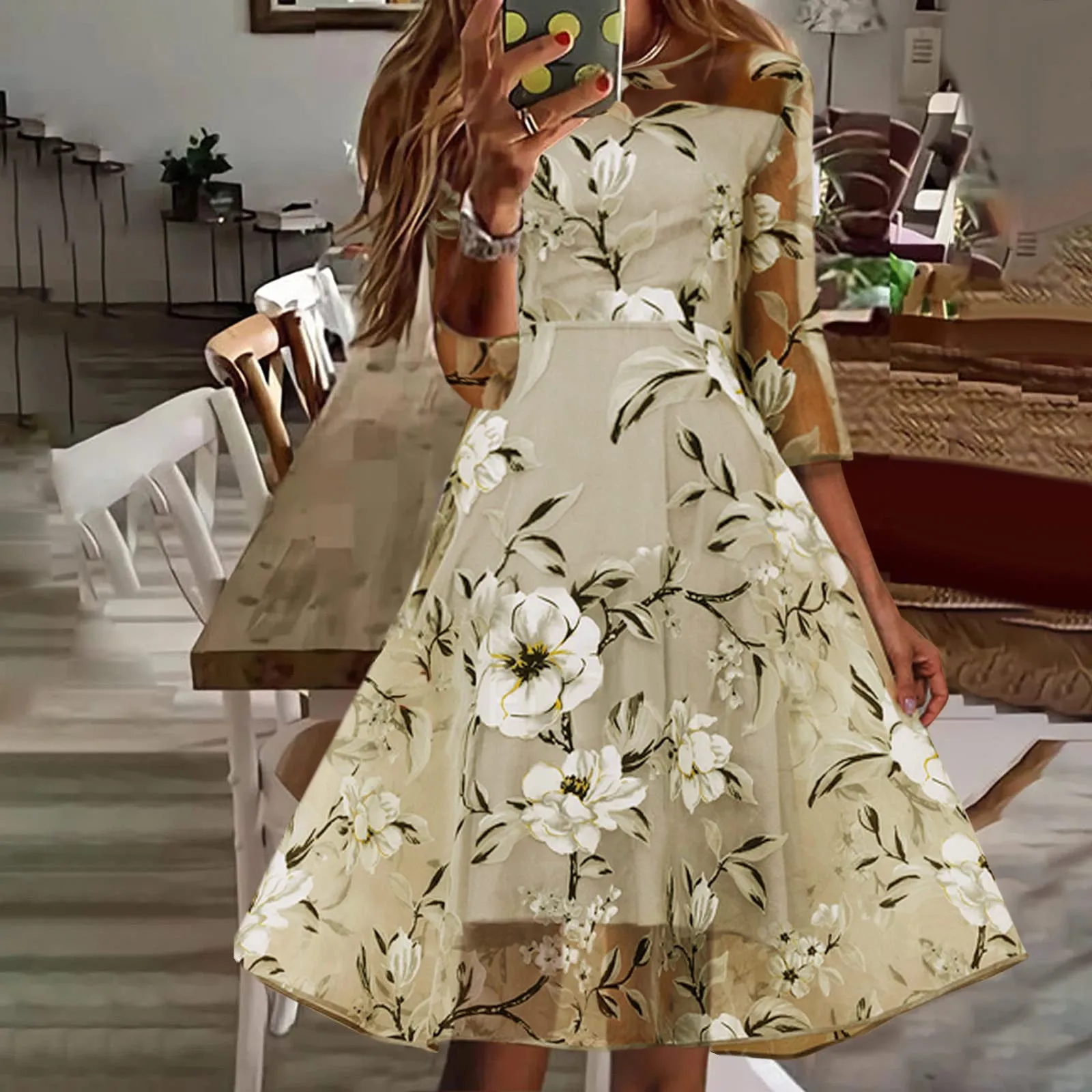 

Женское Хлопковое платье-макси с цветочным принтом, повседневное шифоновое двухслойное платье средней длины с круглым вырезом, черное, на л...