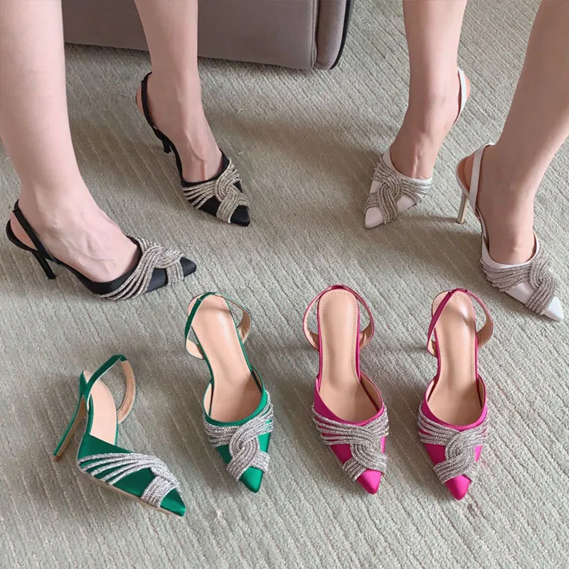 

Женские туфли, женские туфли на высоком каблуке, вечерние женские сандалии со стразами, 2023 стразы, туфли с острым носком на высоком каблуке д...