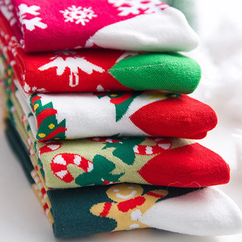 2021 Autumn and Winter Christmas Men and Women Casual Cotton Socks Snow Deer Sled Funny Socks Christmas Gift for Women