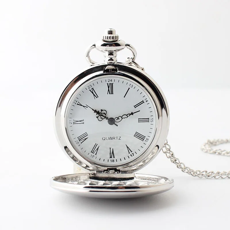 

5PCS Luxury High Quality Smooth Quartz Pocket Watch for Men Women Laser Engraved Carving Case Fob Chain Pendant Necklace Clock