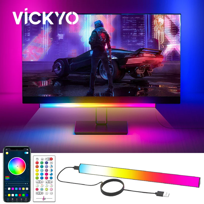 

Светодиодный дисплей VICKYO с Bluetooth, внешняя подсветка, RGB-подсветка, умное дистанционное управление, ночная подсветка, украшение для настольного компьютера