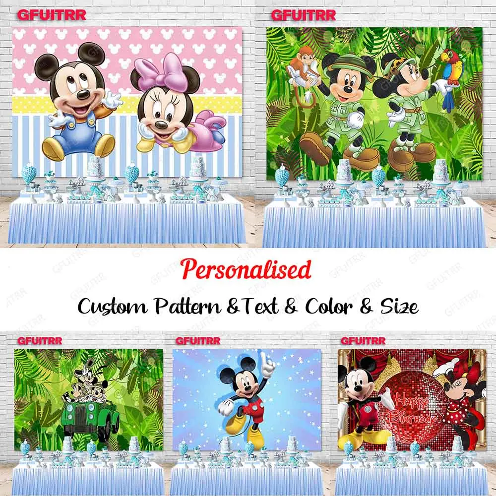 

Minnie Mickey Mouse Photo Backdrops Newborn Kids Children's 1st 2nd Baby Birthday Party Photography Backgrounds Banner Custom