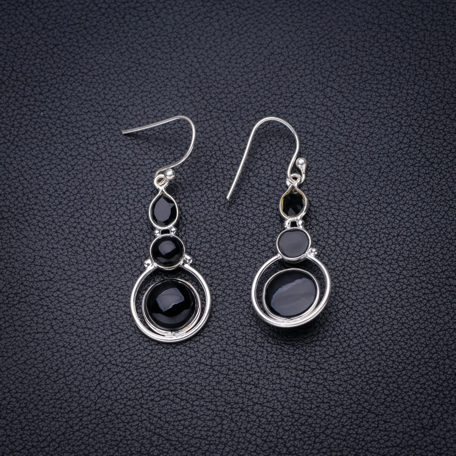 

StarGems Natural Black Onyx Handmade 925 Sterling Silver Earrings 1.75" E6479