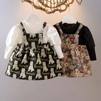 baby girl korean style suspender skirt 2022 girls bear jacquard suspender skirt long sleeve bottoming shirt suit