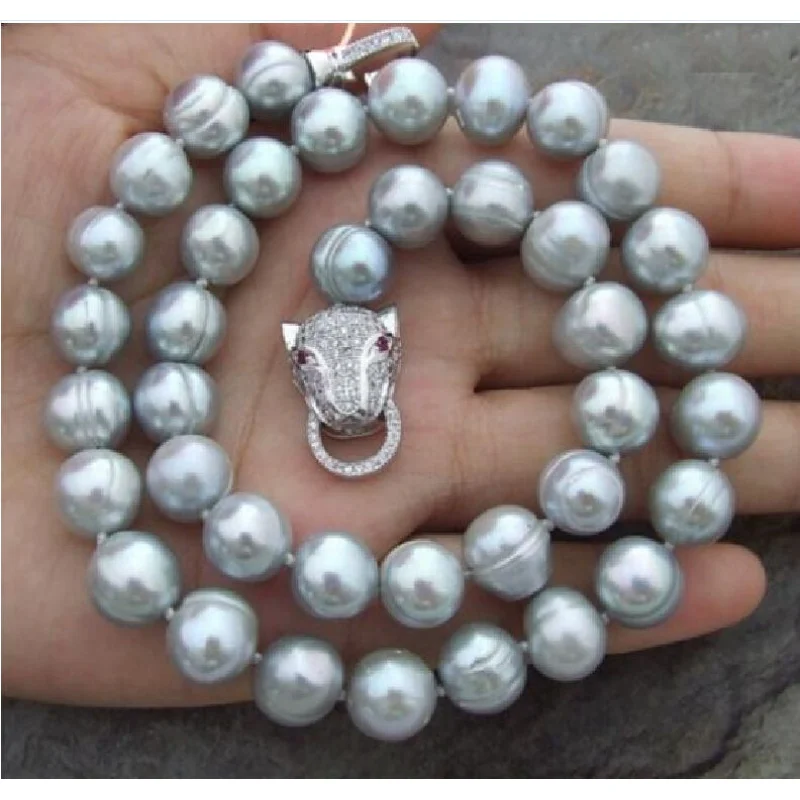 

Genuine classic AAA 9-10mm south sea natural grey pearl nelace 18 inch