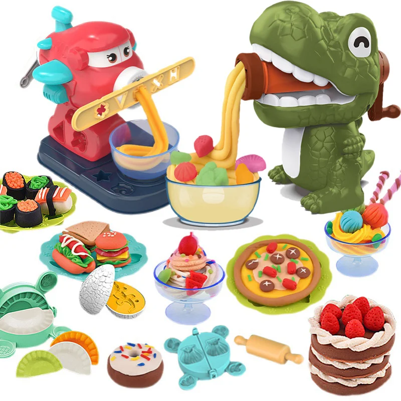 

Fun Dinosaur Color Clay Machine Toy Wheat Pastel Clay Noodle Machine DIY Clay Children's Play House Set Toy Boy Girl Gift