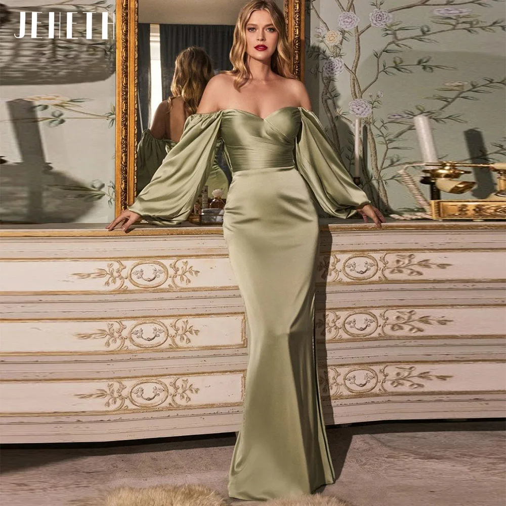 

JEHETH вечернее атласное платье-Русалка с рукавами-фонариками и открытыми плечами вечернее платье с разрезом сердечком вечернее платье для выпускного вечера халаты для вечеринки 2023