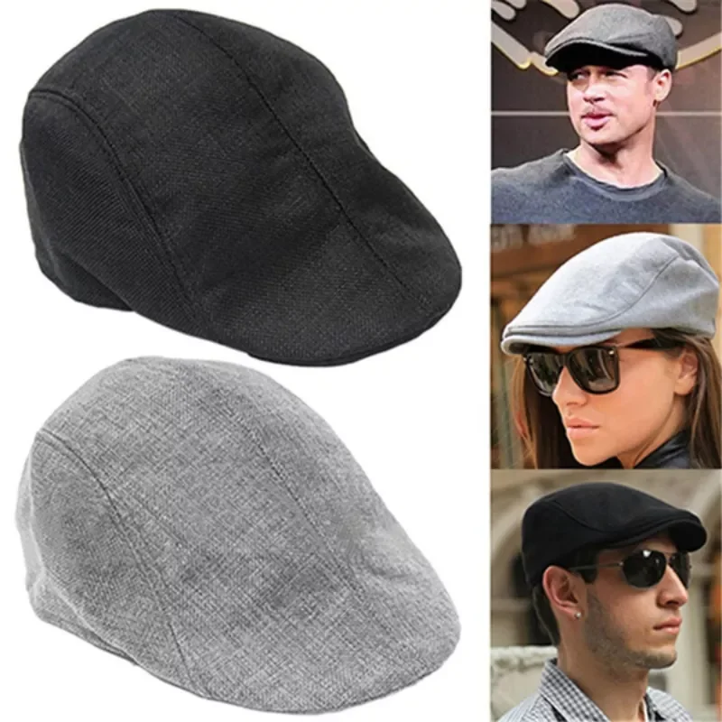 

Men Simple Newsboy Hat Solid Color Beret Hat Casual Street Caps Unisex Hemp Wild Octagonal Brim Cap for Men Winter Spring Hats