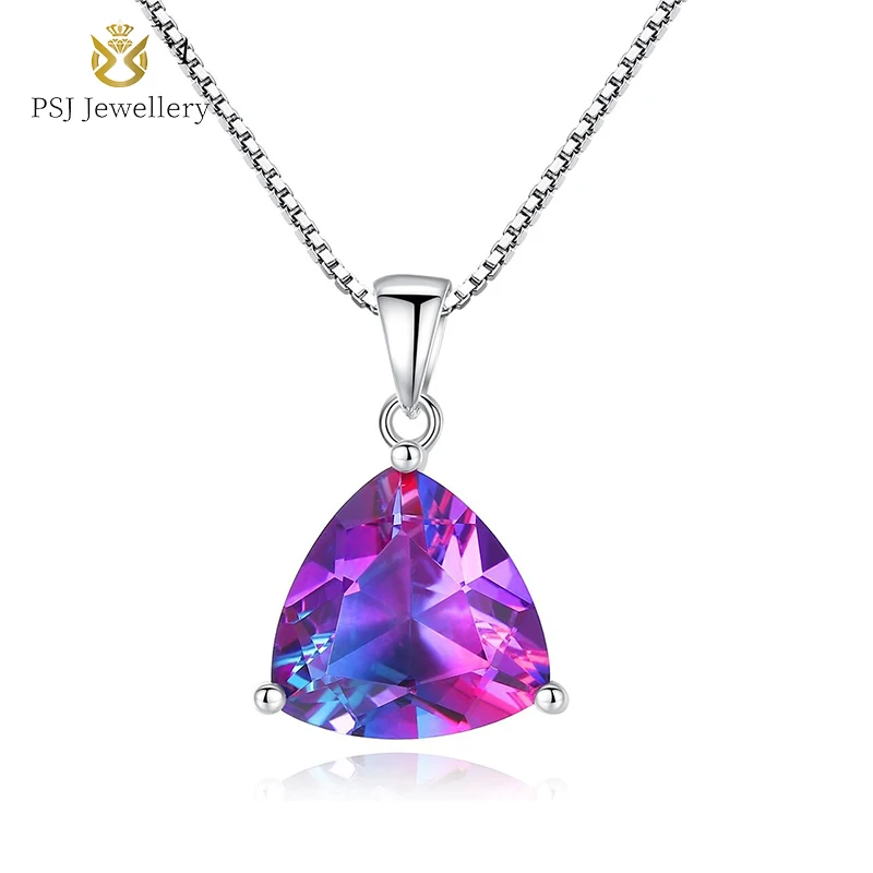 

PSJ Fashion Luxury Jewelry Colorful Rubellite Stone Inlay Pendant Rhodium Plated S925 Sterling Silver Necklace for Women