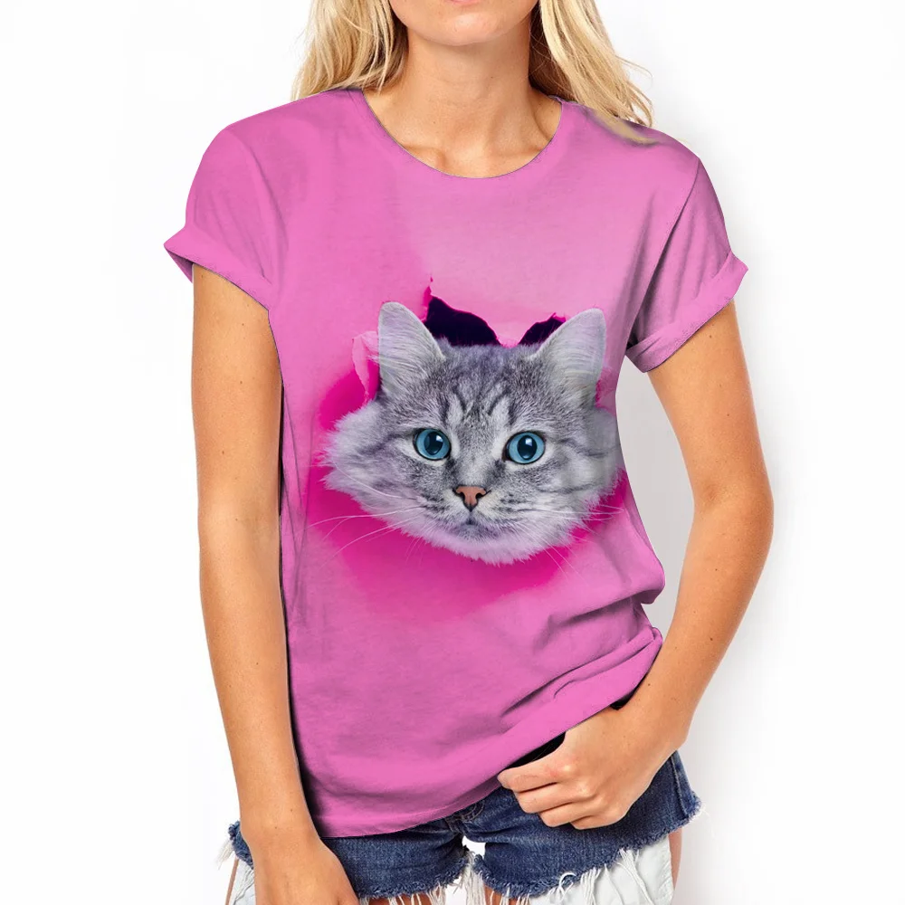 

2022 New Ladies T Shirts Cat Print TEE Women Tops Short Sleeve Tops Oversized T Shirts Cute Clothes Kawaii Summer Clothing 6XL