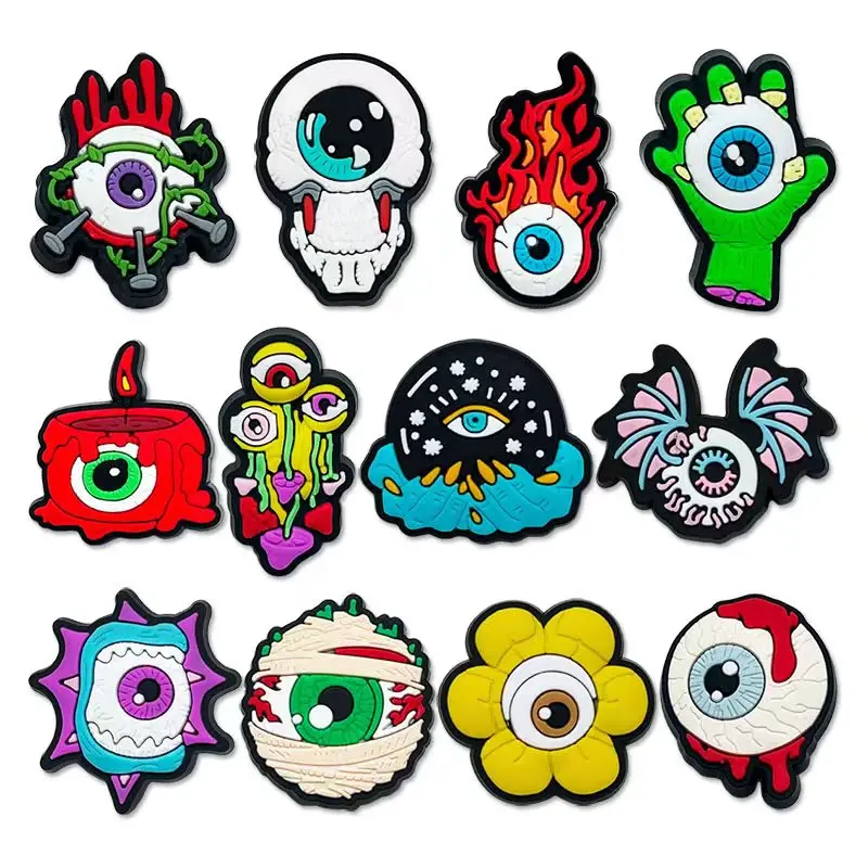 12pcs/set eyeball series shoe charms DIY Detachable sandals decorate Accessories Croc jibz charms，Sandals Slippers