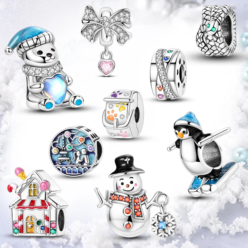 Стерлингового серебра 925 пробы лыжный пингвин снеговик положительный медведь и