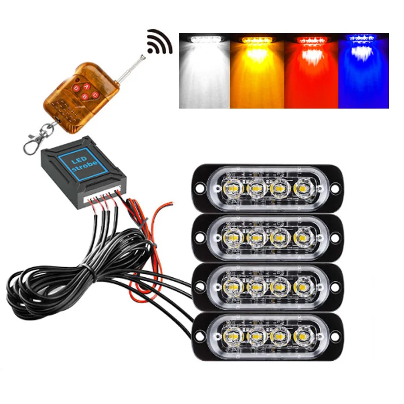 Автомобильный Стробоскоп 4 в 1, 12/24 в, ультратонкий, 16 светодиодов, беспроводной пульт дистанционного управления, 18 режимов, белый, синий, красный, дневные ходовые огни