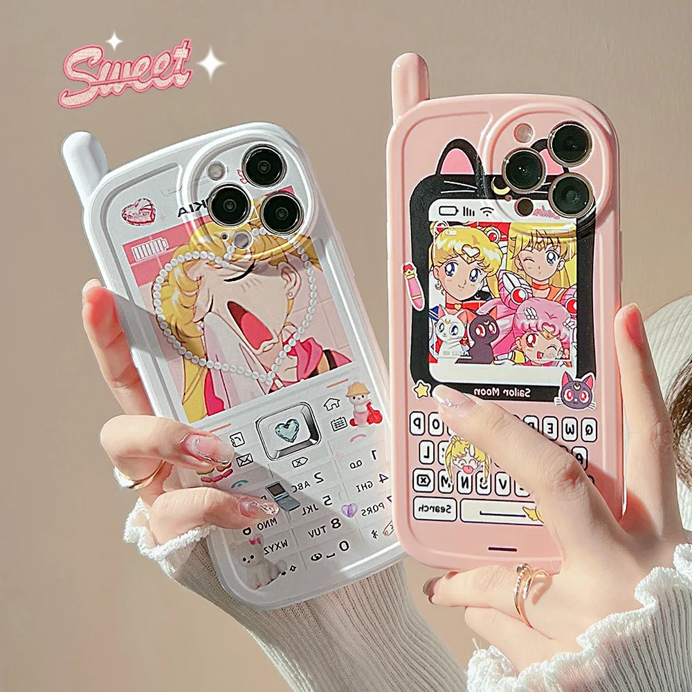 Anime Sailor Moon Luna cat Pink Sweet girls Cartoon Phone Case For iPhone 14 13 12 11 Pro Max 14Plus Case Cute Retro Soft Cover