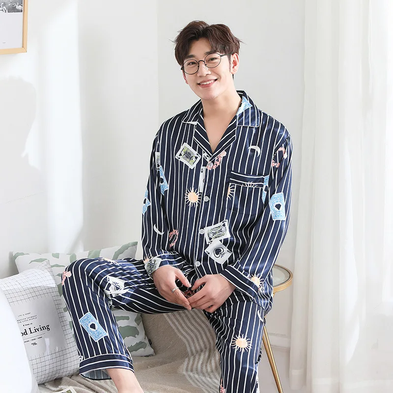 Couple pajamas New Thin Long Sleeve Casual Cartoon Simple Fashion Lightweight Set