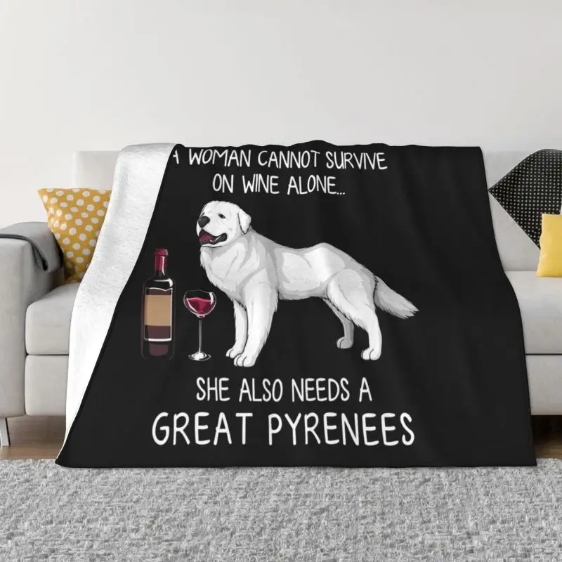 

Great Pyrenees And Wine Funny Dog Blankets Breathable Soft Flannel Winter Pet Puppy Lover Throw Blanket for Sofa Home Bed
