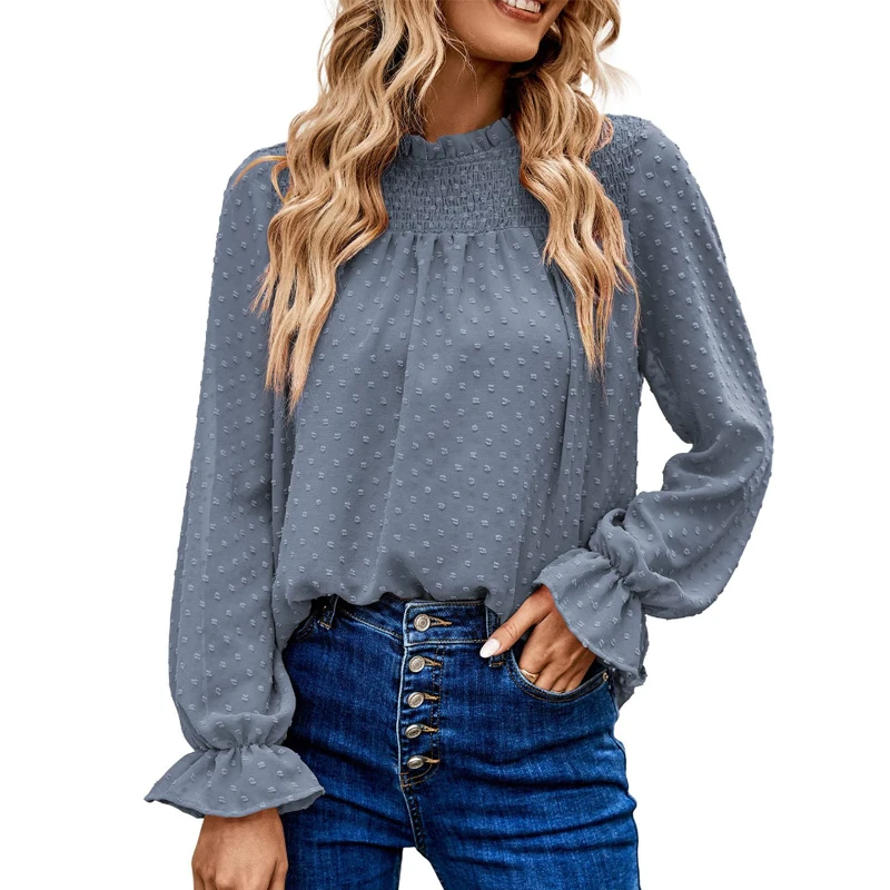 

Блузка женская шифоновая в горошек, с длинным рукавом, свободного покроя