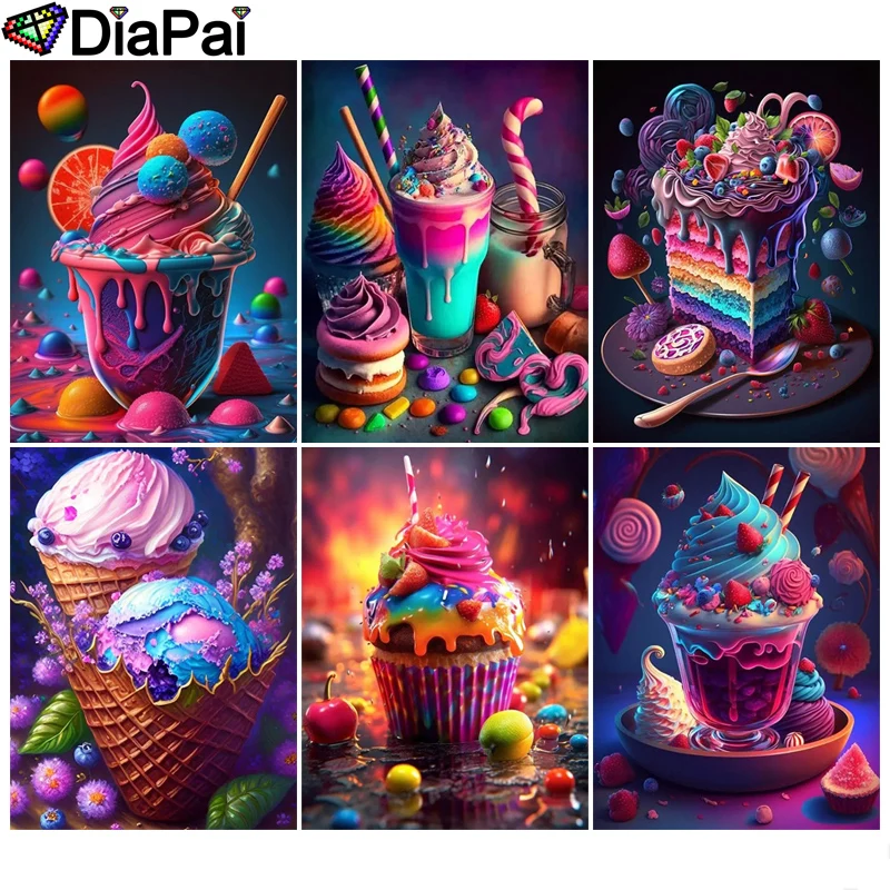 

DIAPAI DIY Diamond Painting "Ice Cream Scenery" Full Drill Square Round Diamond Embroidery 5D Cross Stitch Decoration Home