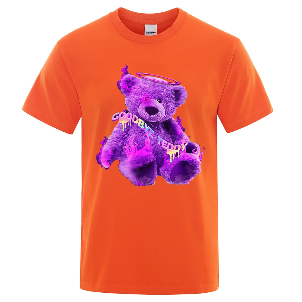 

Goodbye Teddy Bear Kawaii Y2K Style Tops Men O-Neck Shirt Summer Loose Clothing Loose Cotton Oversize Tshirt Street Hip Hop Tops