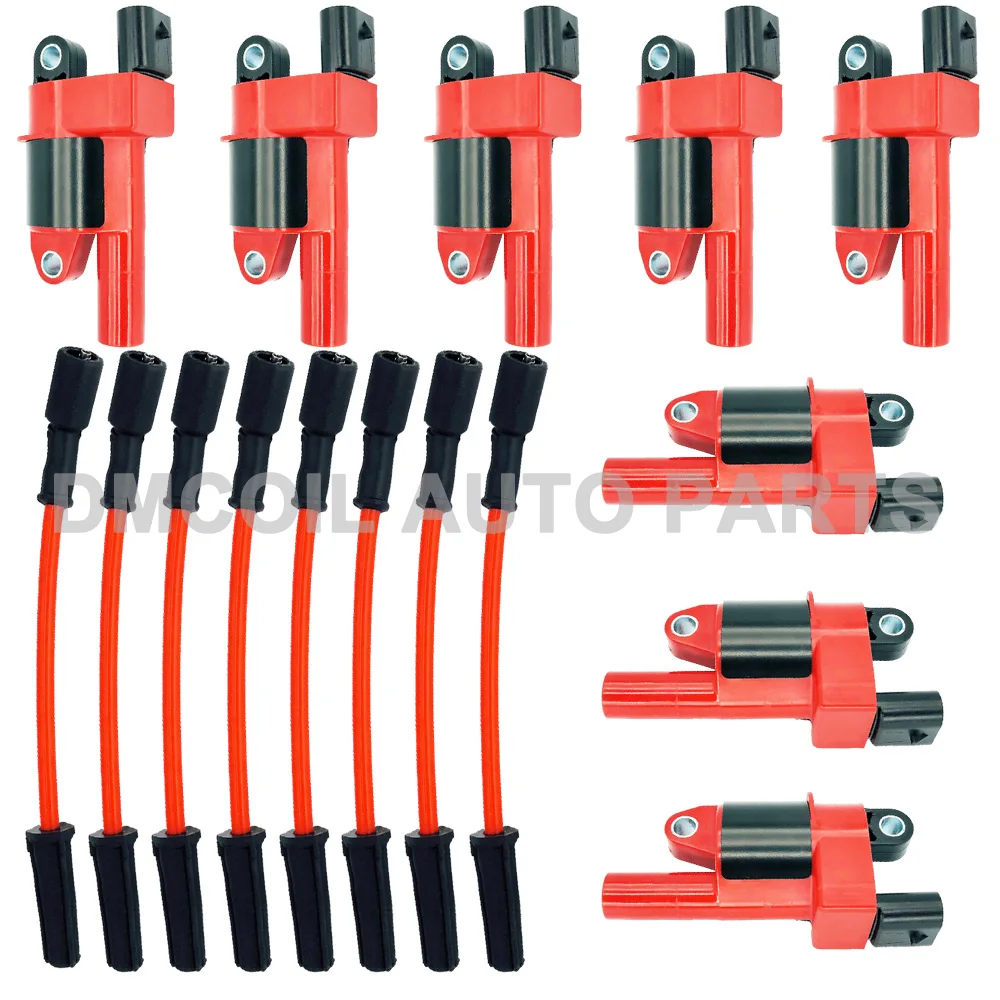 

Red Ignition Coil And Ignition Wires Sets Spark Plug Fit Cadillac Chevrolet Impala Suburban GMC Savana Yukon V8 UF41 SI-AT3805