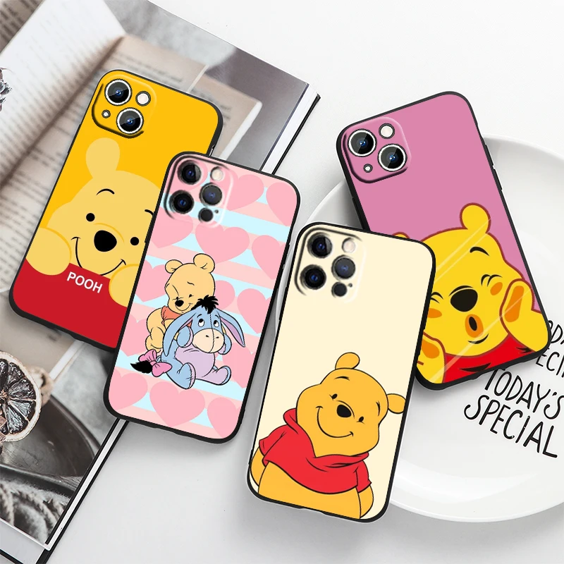 

Disney Winnie The Pooh For Apple iPhone 14 13 12 11 Pro Max Mini XS Max X XR 6S 6 7 8 Plus 5S SE2020 Soft Black Phone Case Cover