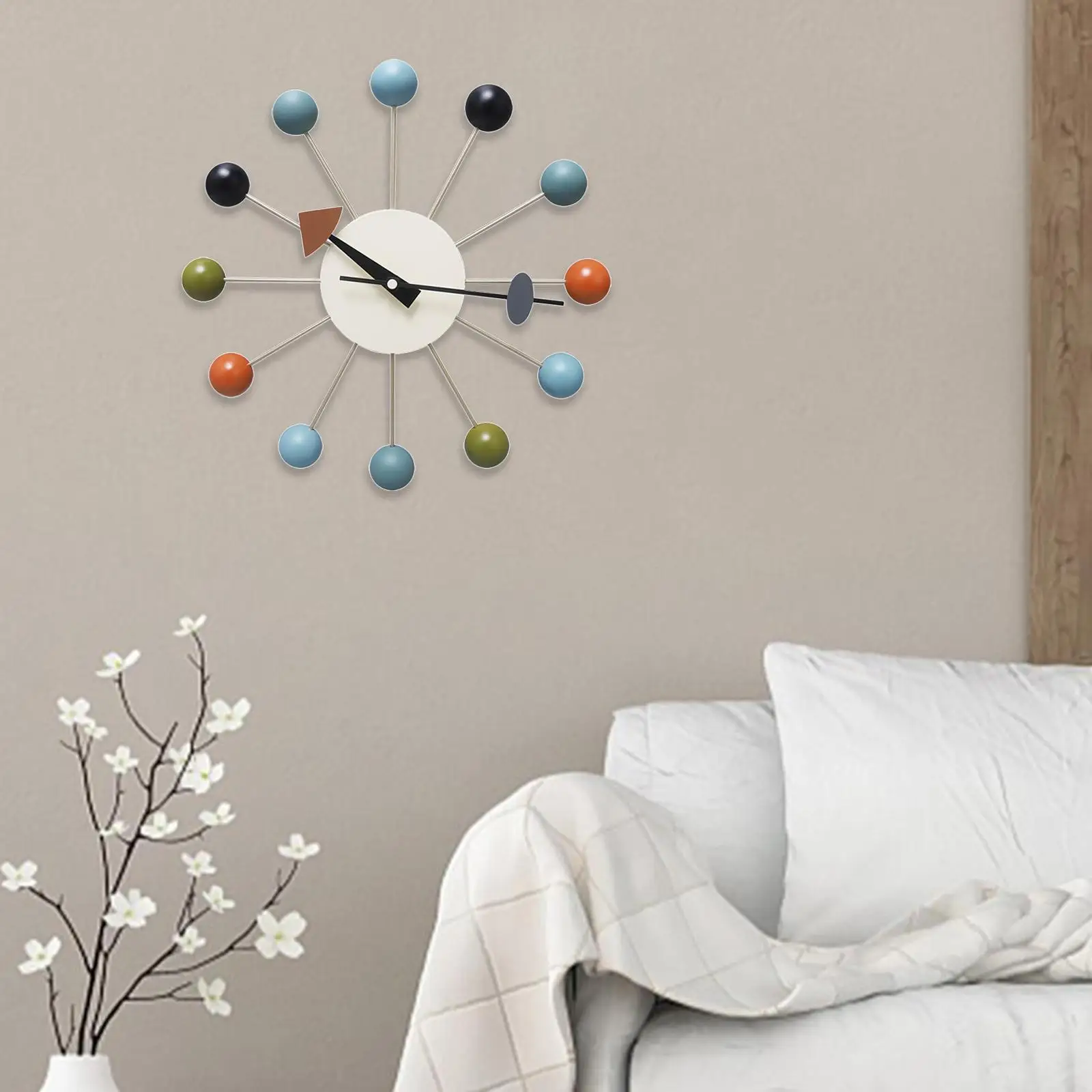 

Nordic Ball Wall Clock Battery Operated Non Ticking for Bedroom Living Room