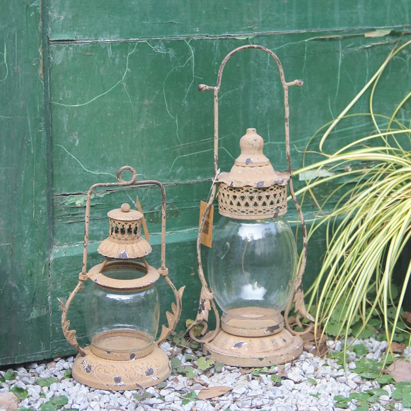 

Oil Lamp Design Vintage Rustic Glass Iron Hurricane Candle Holder