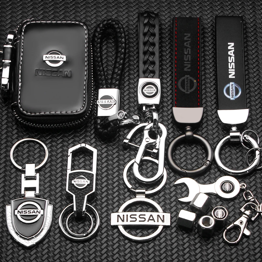 

3D Metal Car Styling Emblem Keyring Leather Woven Decoration Keychain Shield Buckle For Nissan Qashqai J11 J10 Juke Navara Tiida