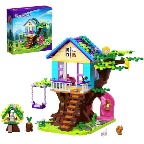 Конструктор MOC Forest Tree House, строительные блоки, кубики для сцены, скользящие и игровые кирпичи, креативные головоломки, игрушки, подарок на день рождения