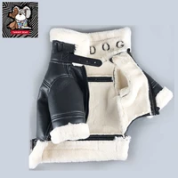 tawneybear winter clothes for dogs fashion pu leather jacket warm plush inside pet apparel for puppy frech bulldog ropa perro