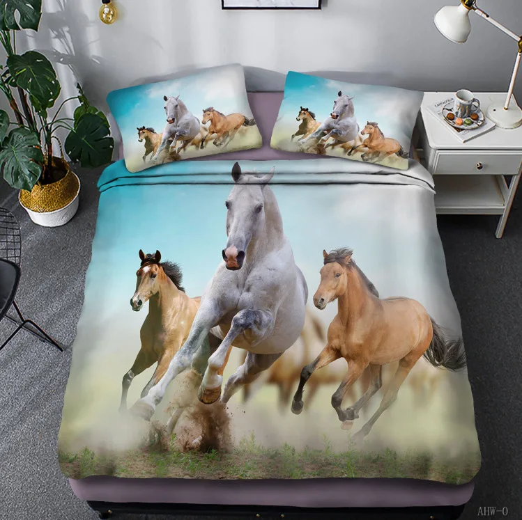

Horse 3D Print Comforter Bedding Sets Queen Twin Single Size Duvet Cover Set Pillowcase Home Animal White War Textile Luxury