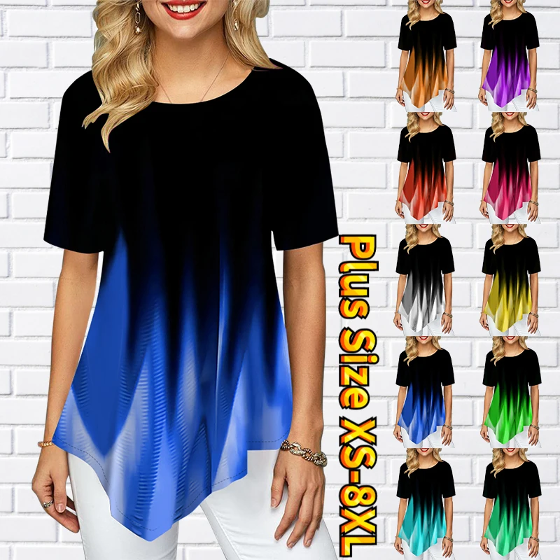 

Летняя женская модная футболка с коротким рукавом и абстрактным принтом, свободные топы с круглым вырезом, пуловер, простая стильная футбол...