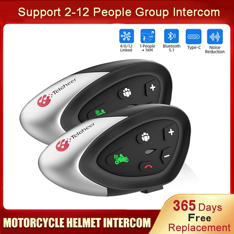 

T6 Bluetooth Motorcycle Intercom Helmet Headset 2.4G Networking 1000M Waterproof Group Talking At The Same Time 4/8/12 Riders