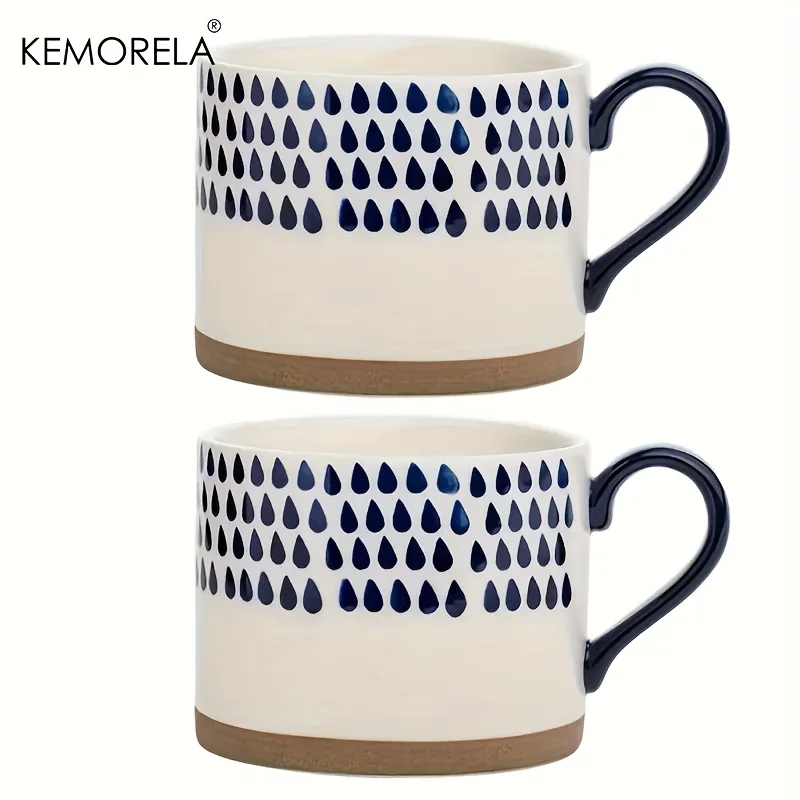 

Набор Из 2 Керамических Кружек Для Кофе, Ручной Работы, С Геометрическим Дизайном В Сине-белых Тонах