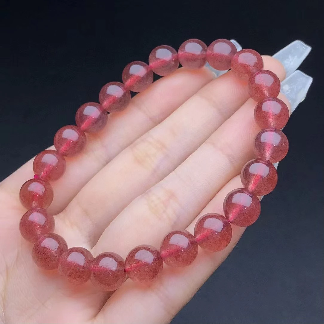 Браслет из натуральных кристаллов клубники женский эластичный браслет с цветком