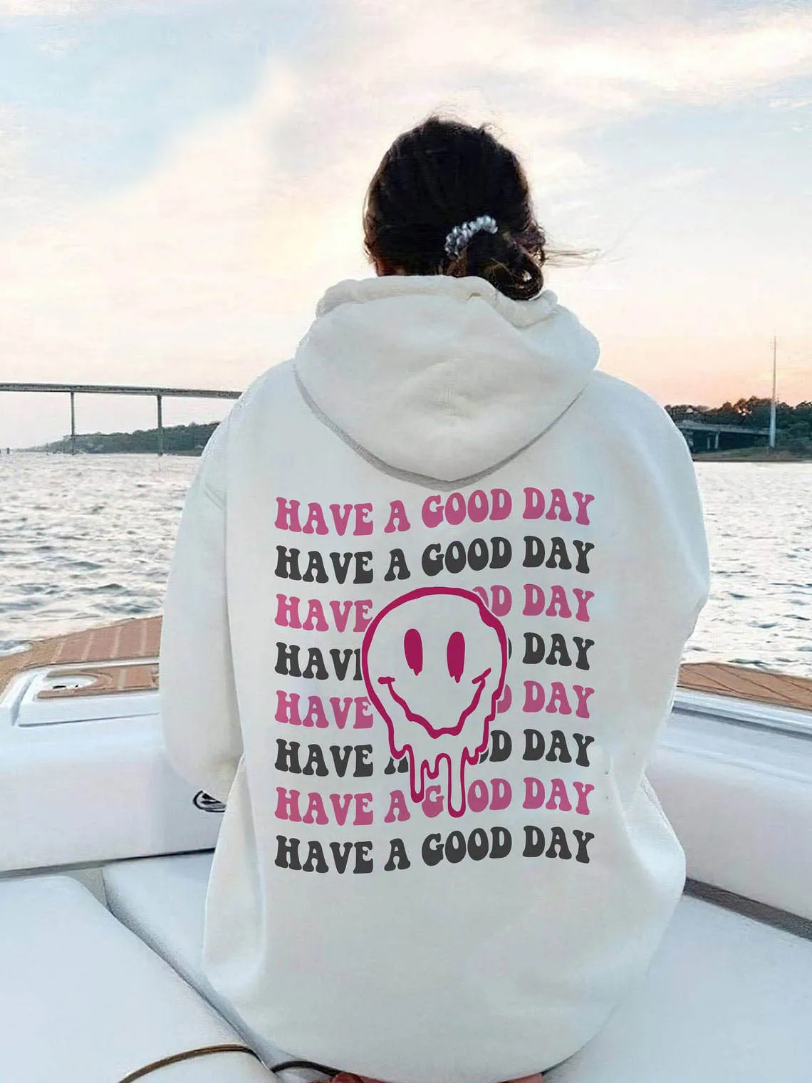 

I Hope You Have A Good Day Hoodie Trendy Mental Health Aesthetic melt smile face graphic cute women fashion hipster pullovers