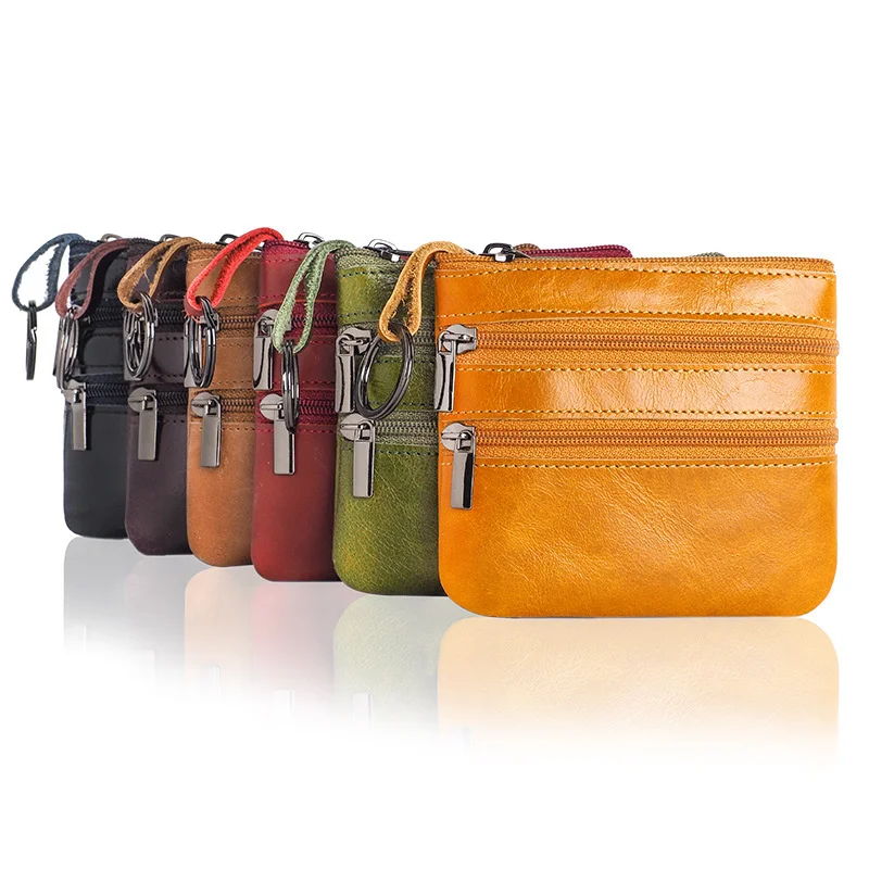 

Men's Coin Purse Vintage Leather Zipper Coin Wallet Retro Key Holder Genuine Leather Business Credit Card Holder Small Money Bag