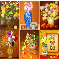 ruopoty oil painting by number flower in vase wall art diy frame picture by numbers for adult acrylic on canvas for decoration