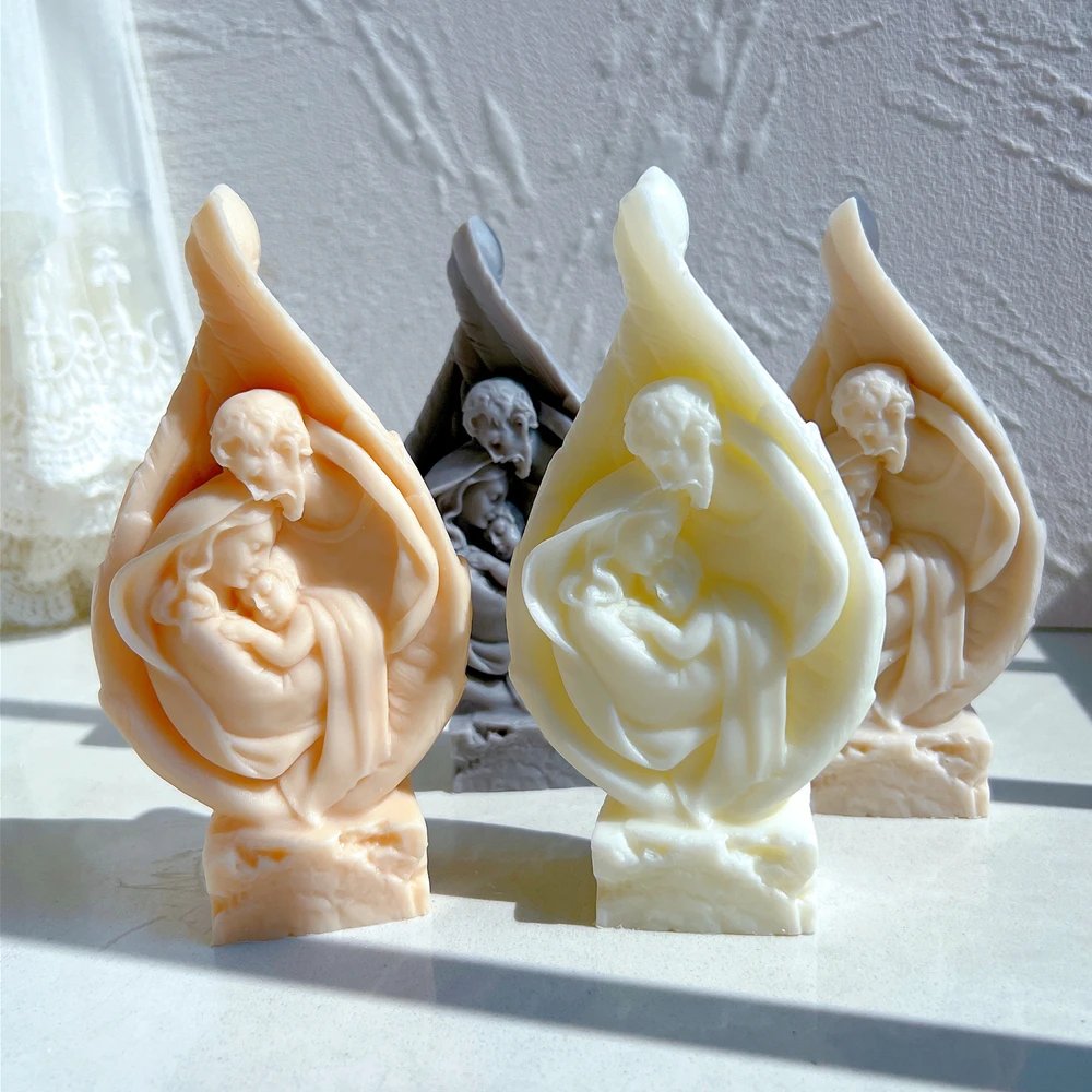 

Angel Wing Art Sculpture Silicone Mold Holy Family Jesus Mary with Child Figurine Candle Mold Catholic Icon Christian Wax Tool