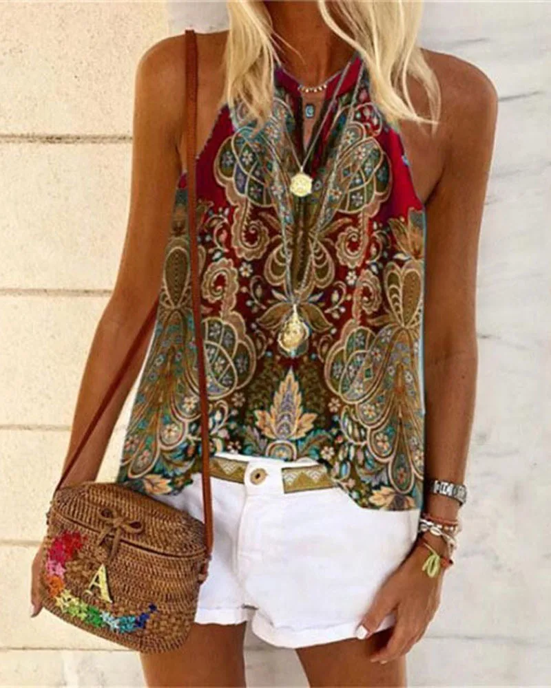 

Bohemian Tribal Print Casual Tank Top
