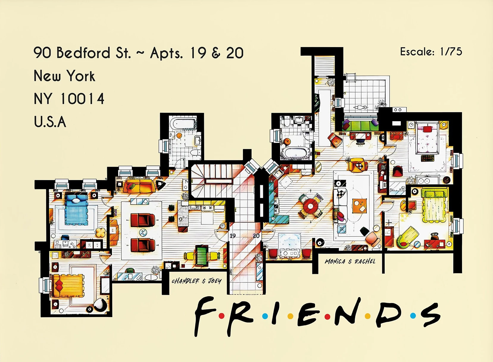 

План квартиры из сериала «Друзья» на холсте