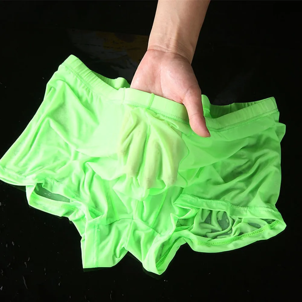 

Men's Boxers Bulge Transparent Seamless Ice Silk Underwear See Through One Piece Underpants Sexy Men Low Waist Erotic Briefs