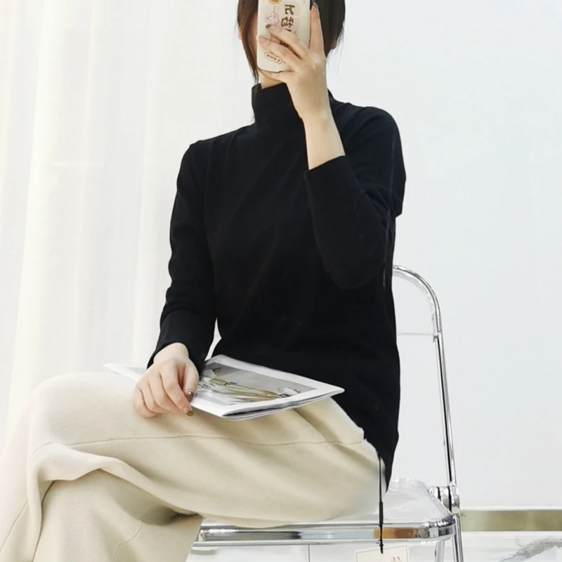 Свитер с высоким воротником кашемировый Модный пуловер женская одежда бежевый